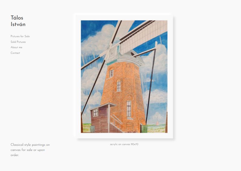 Festő weboldala asztali verzió